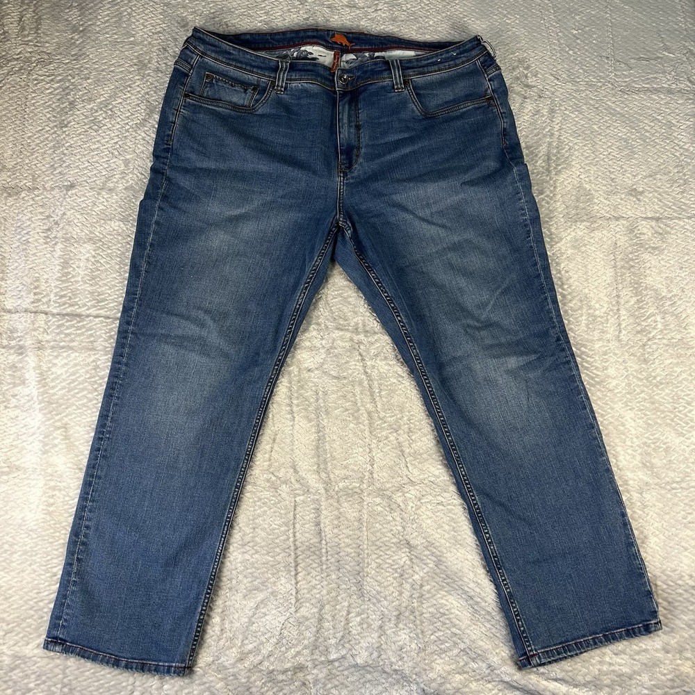 Tommy Bahama Men's Jeans 42x30 Blue Stretch Denim Straight Fit Marlin Logo